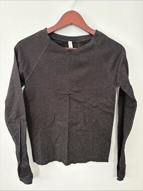 Athleta Waffle Crewneck Long Sleeve Top - Black with Silver Sparkle Detail